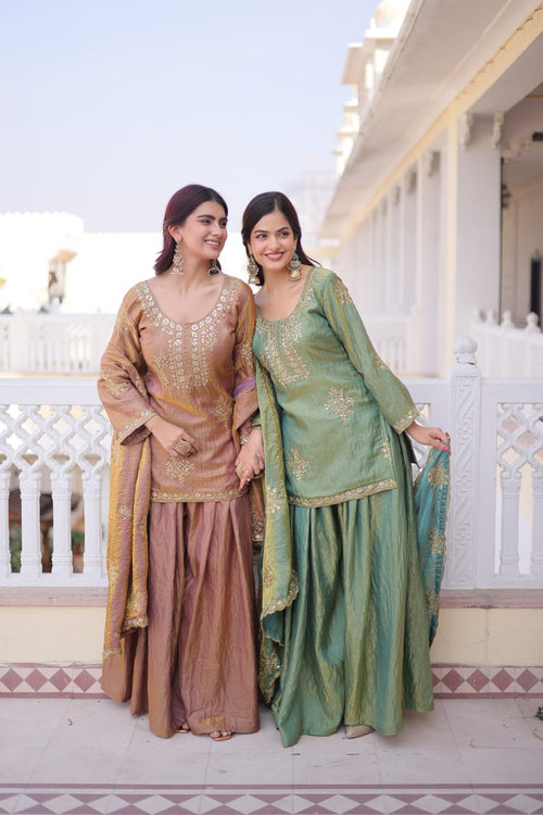 Beautiful Crushed Tissue Silk Sharara Set