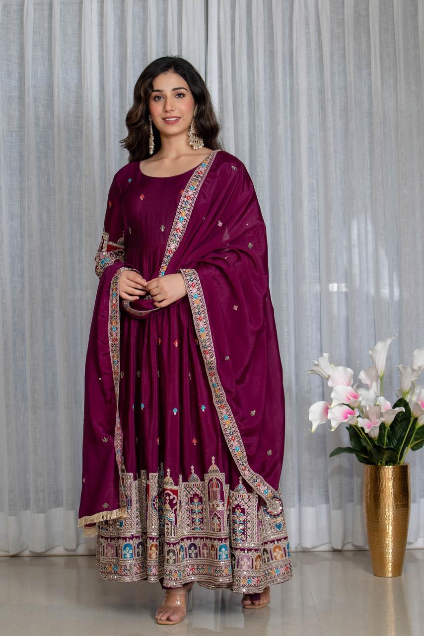 Royal Magenta Embroidered Anarkali Set with Designer Dupatta