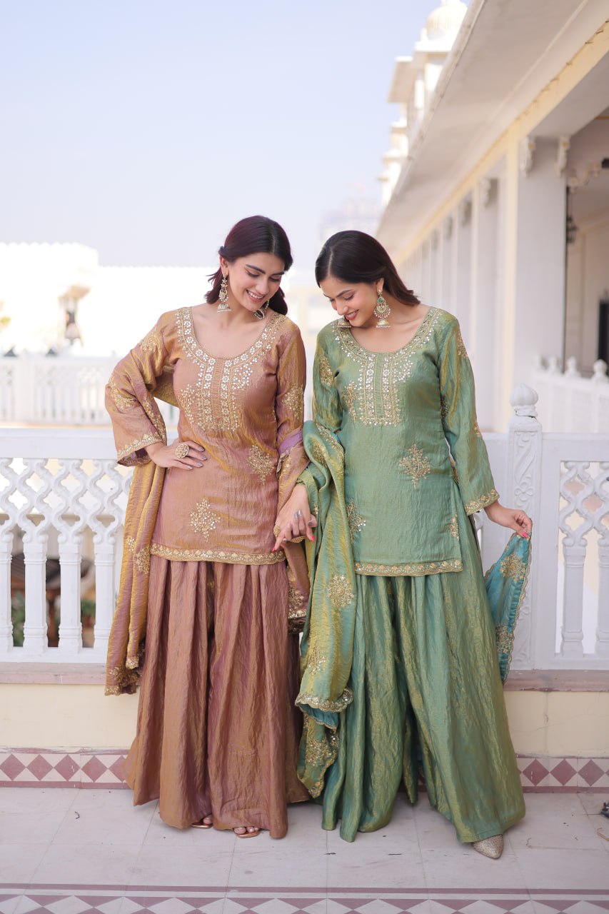 Beautiful Crushed Tissue Silk Sharara Set