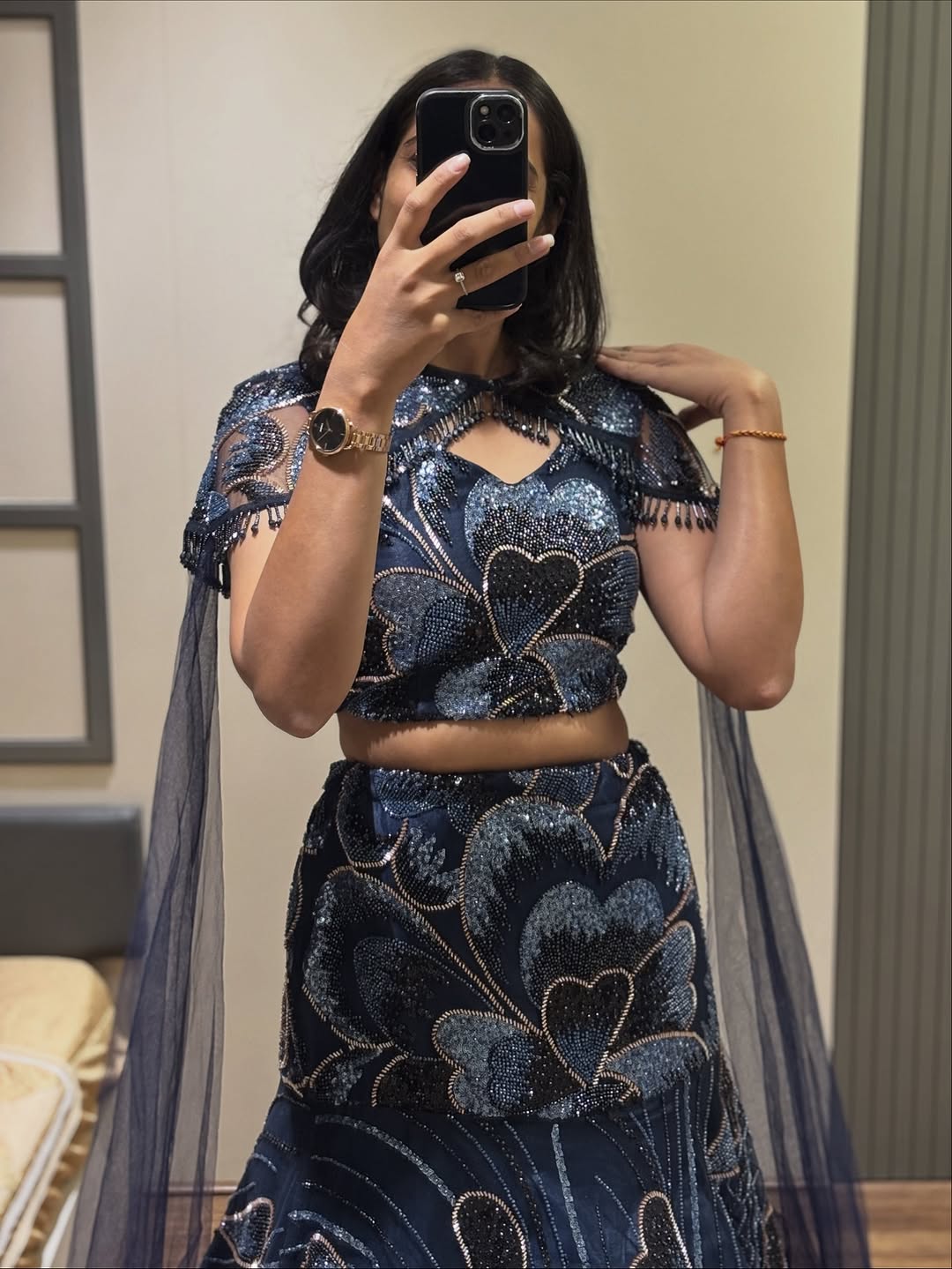 Party Wear Navy Blue Sequin Lehenga Set