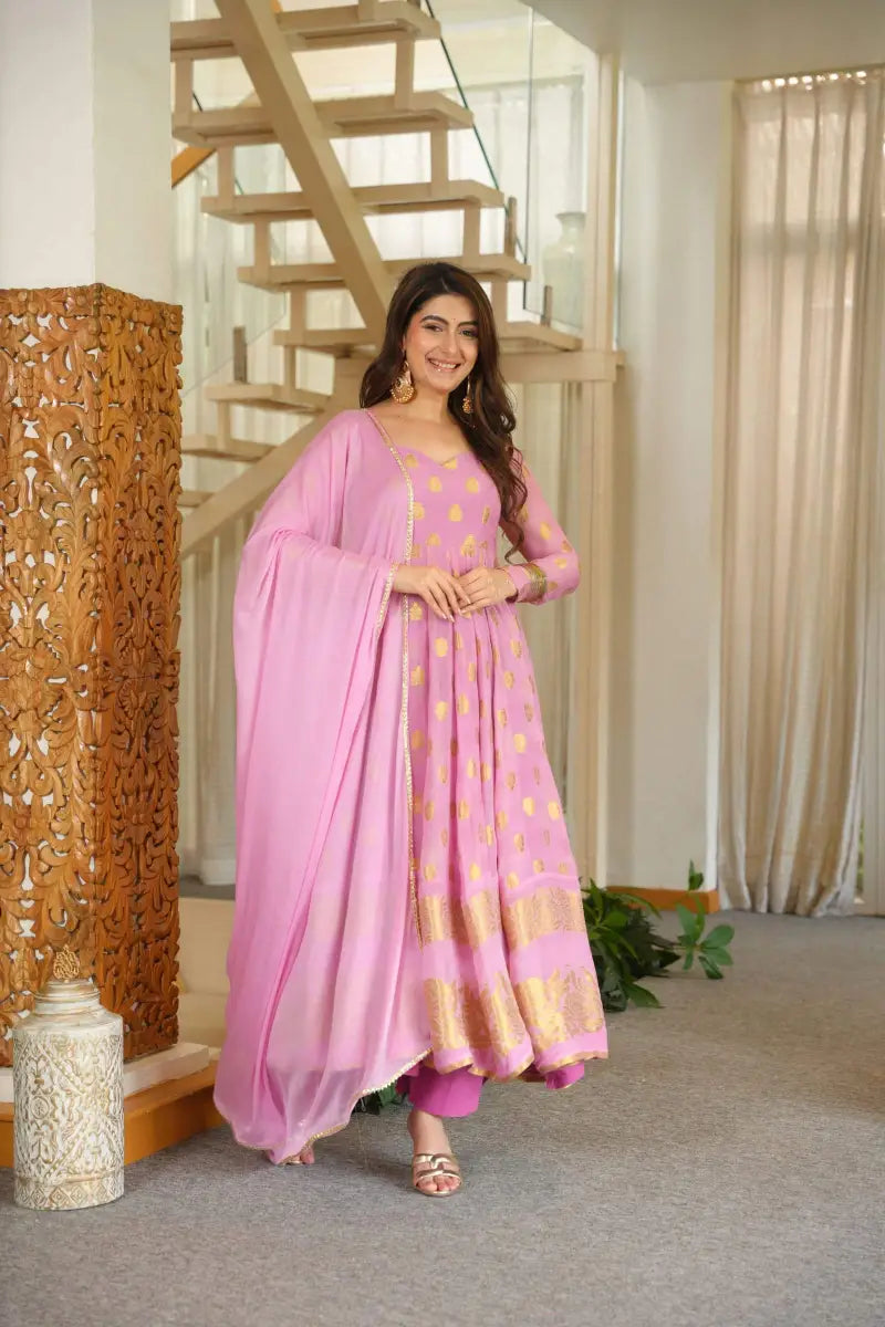 Beautiful Georgette Pink Anarkali Suit Set