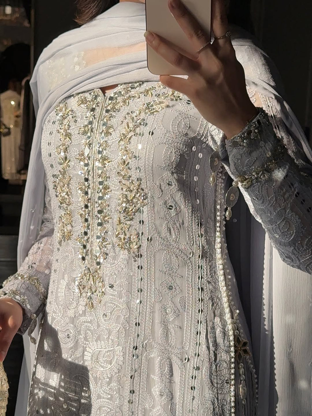Ice Blue Embroidered Sharara Set