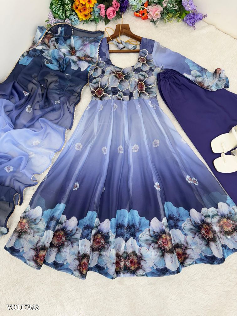 Beautiful Floral Prined Anarkali Suit Set