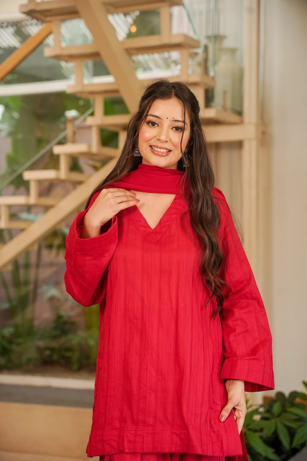 Red Cotton Farshi Salwar Suit