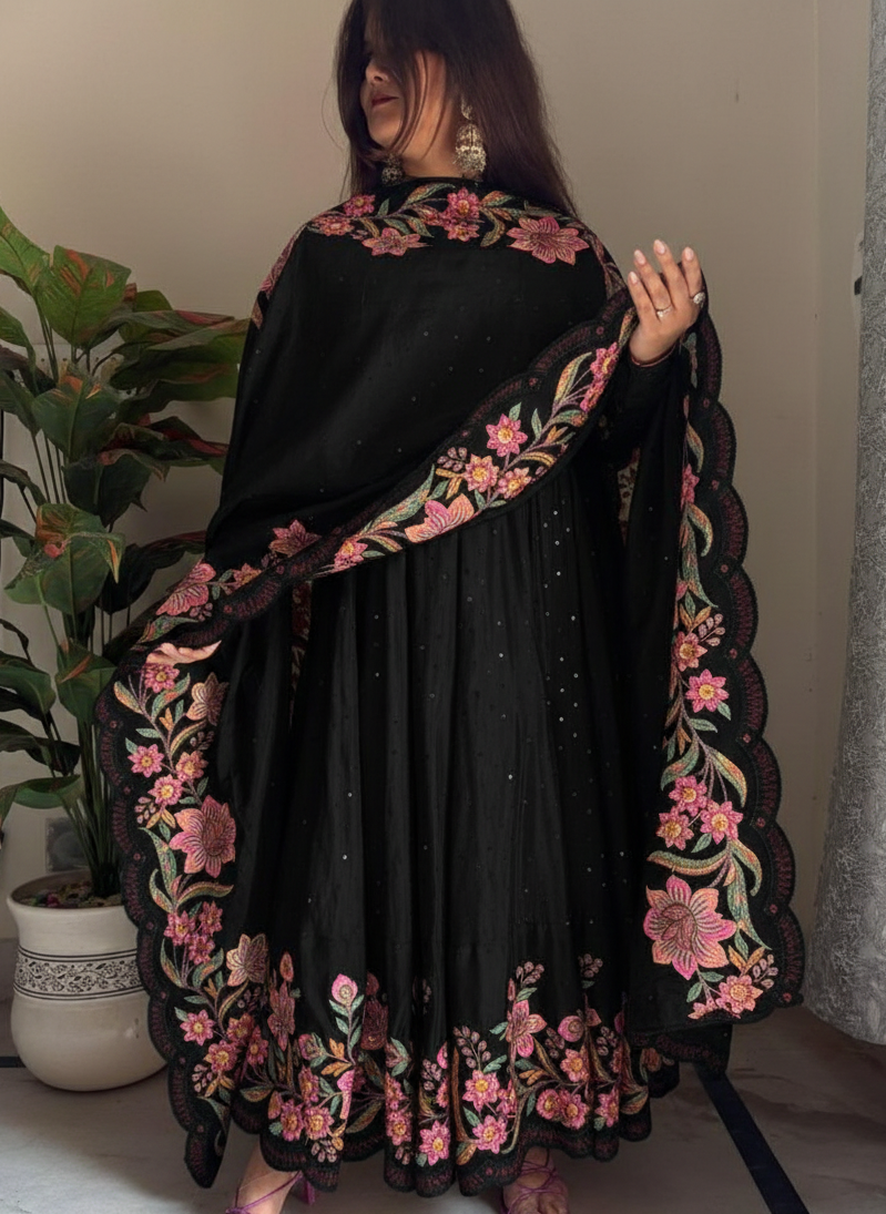 Embroidered Tissue Silk Traditional Dress