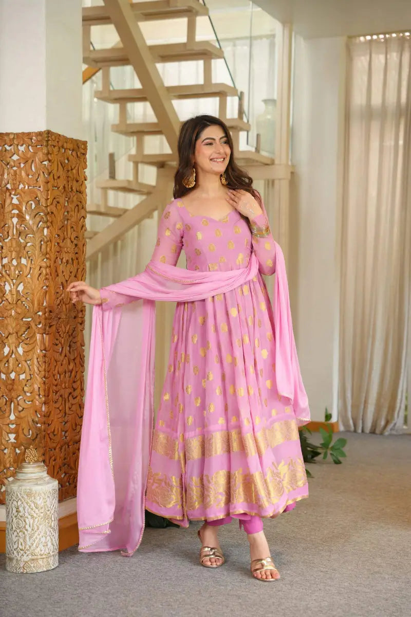 Beautiful Georgette Pink Anarkali Suit Set