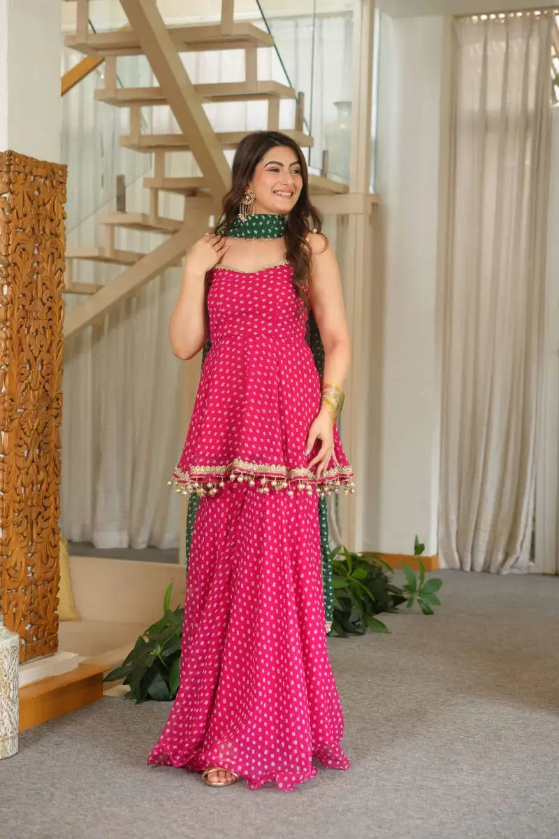 Elegant Pink Georgette Top Sharara set