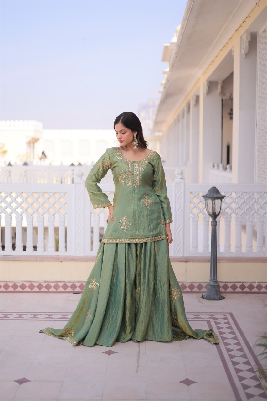 Beautiful Crushed Tissue Silk Sharara Set