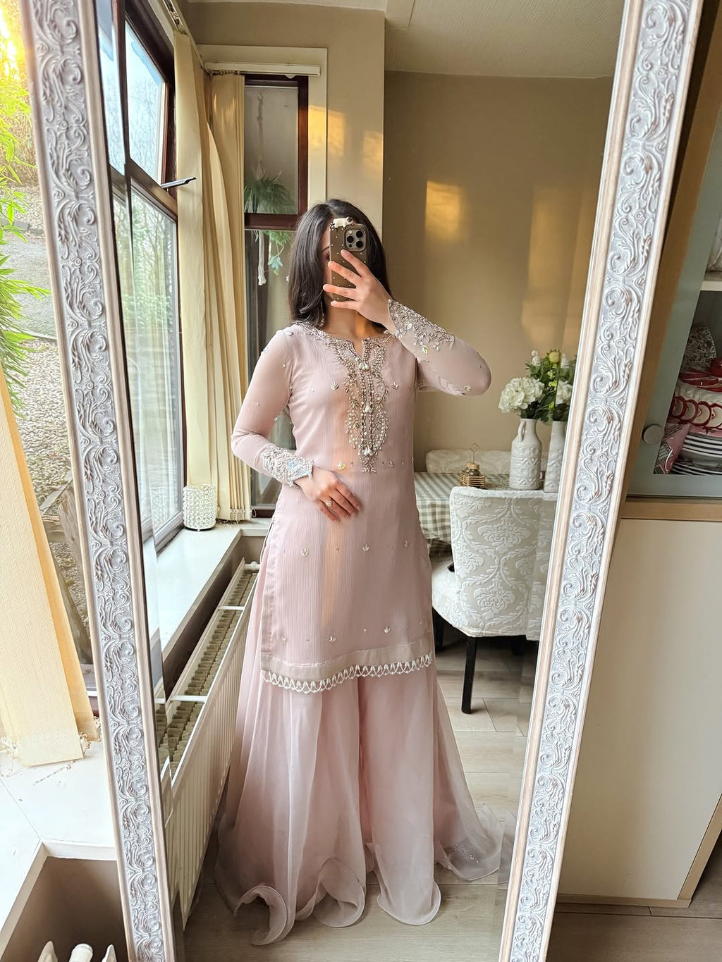 Blush Pink Embroidered Suit  Palazzo Set
