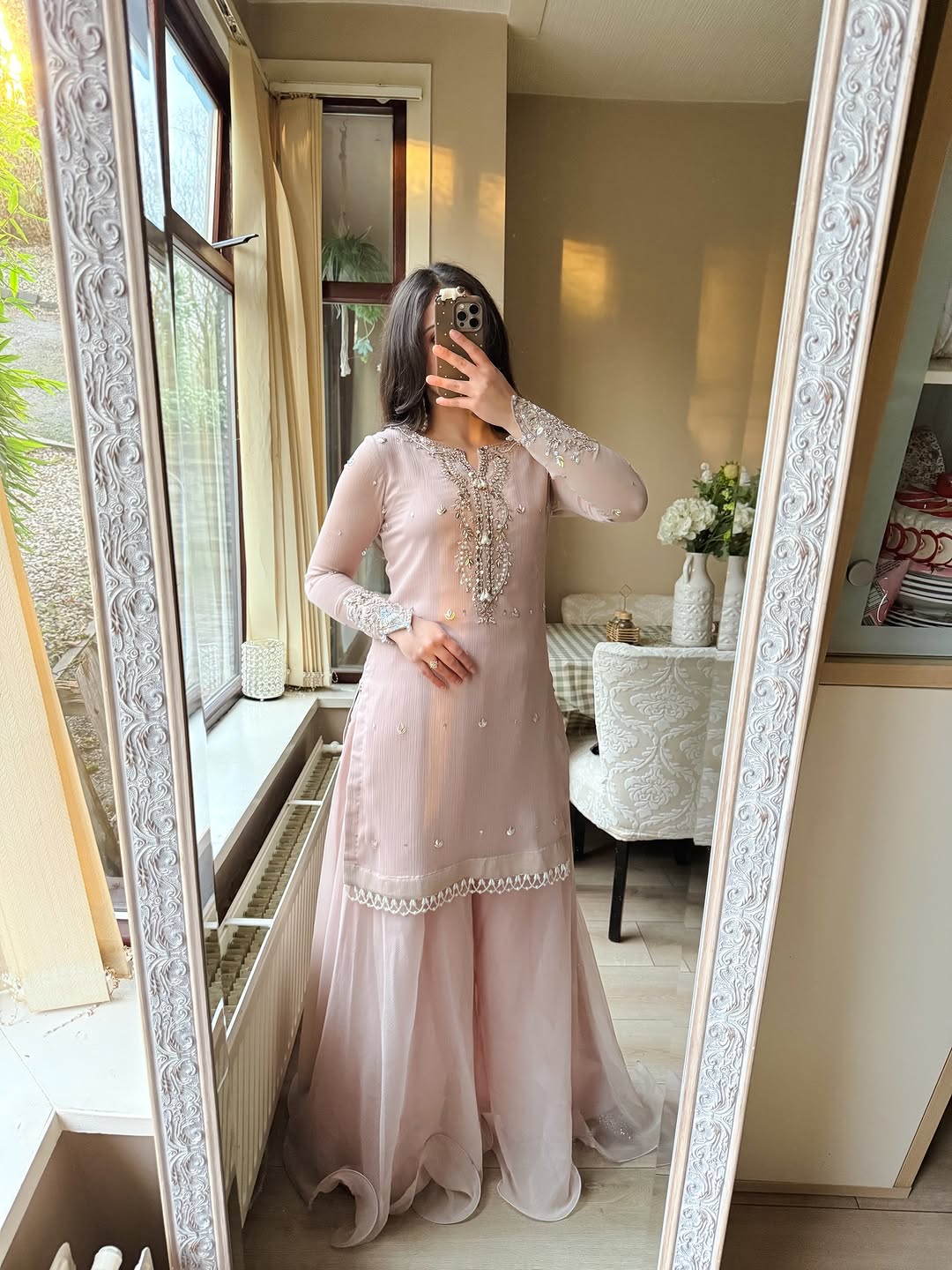Blush Pink Embroidered Suit  Palazzo Set