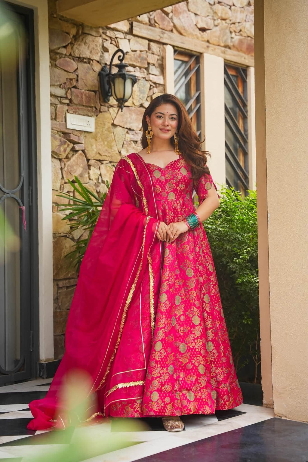Festive Wear Banarasi Anarkali Suit Set