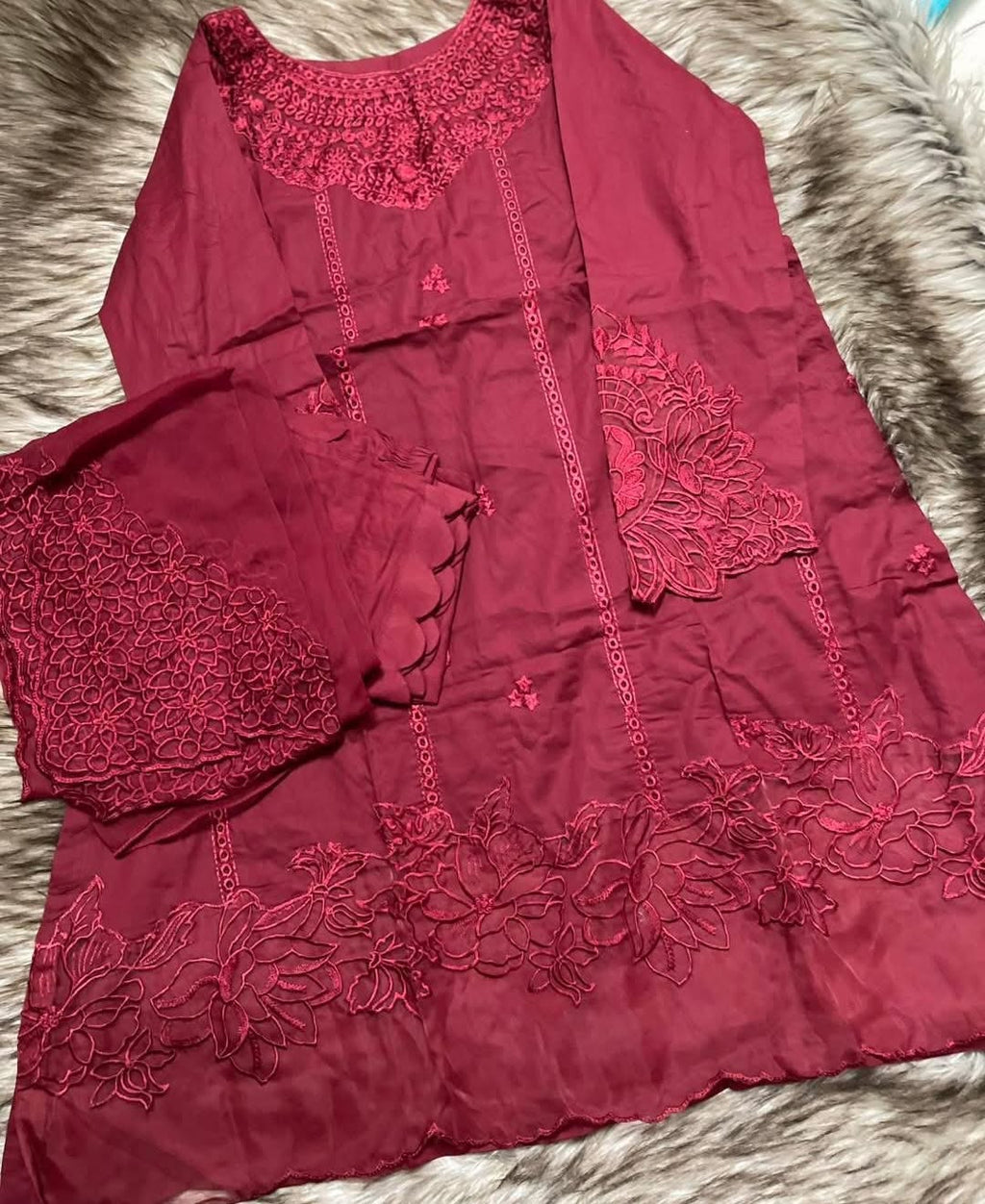Premium Wine Festive Pakistani Suit Set