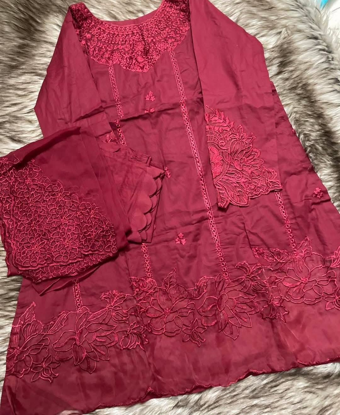 Premium Wine Festive Pakistani Suit Set