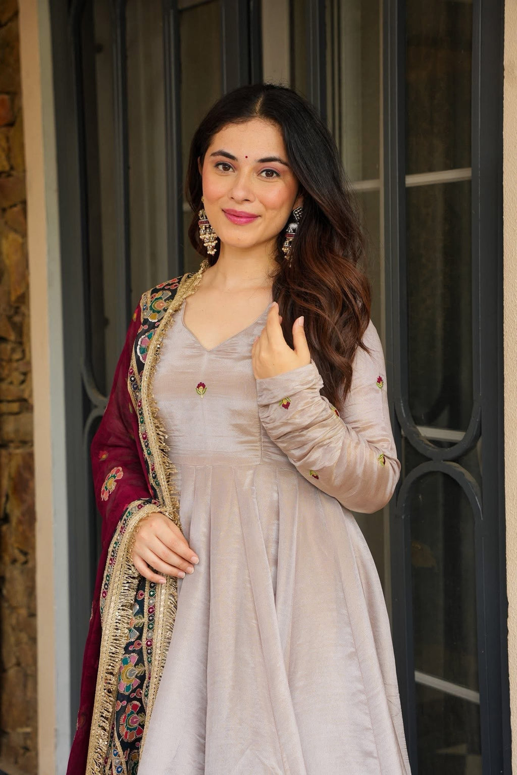 Beautiful Cosmos Silk Anarkali Suit Set