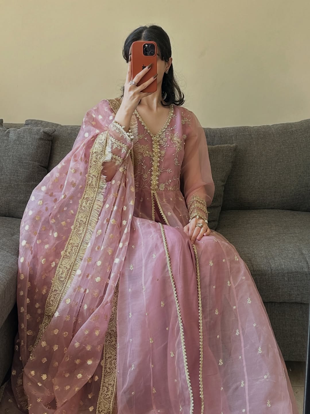 Blush Pink Embroidered Anarkali Set