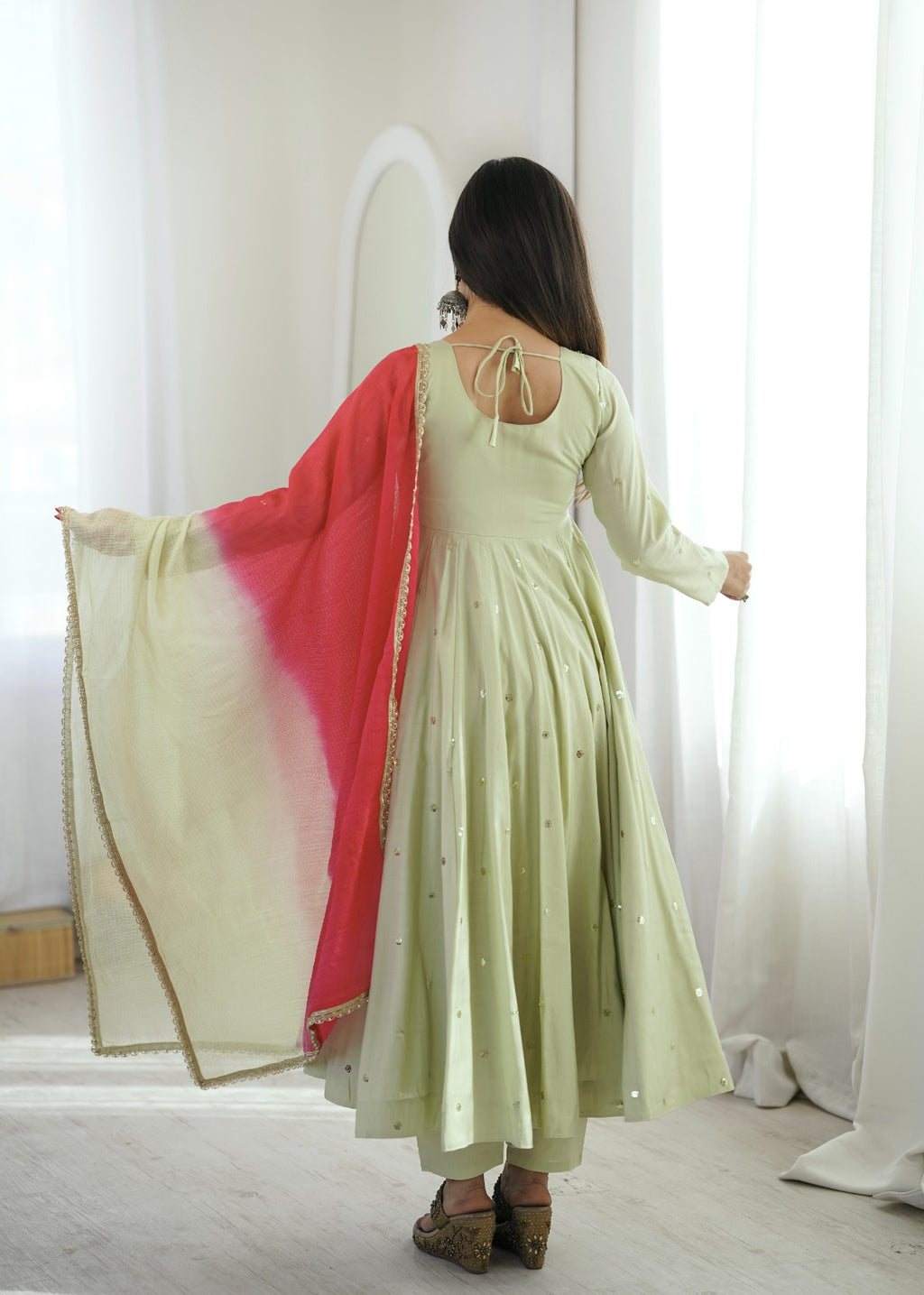 Beautiful Roman Silk Anarkali Suit Set
