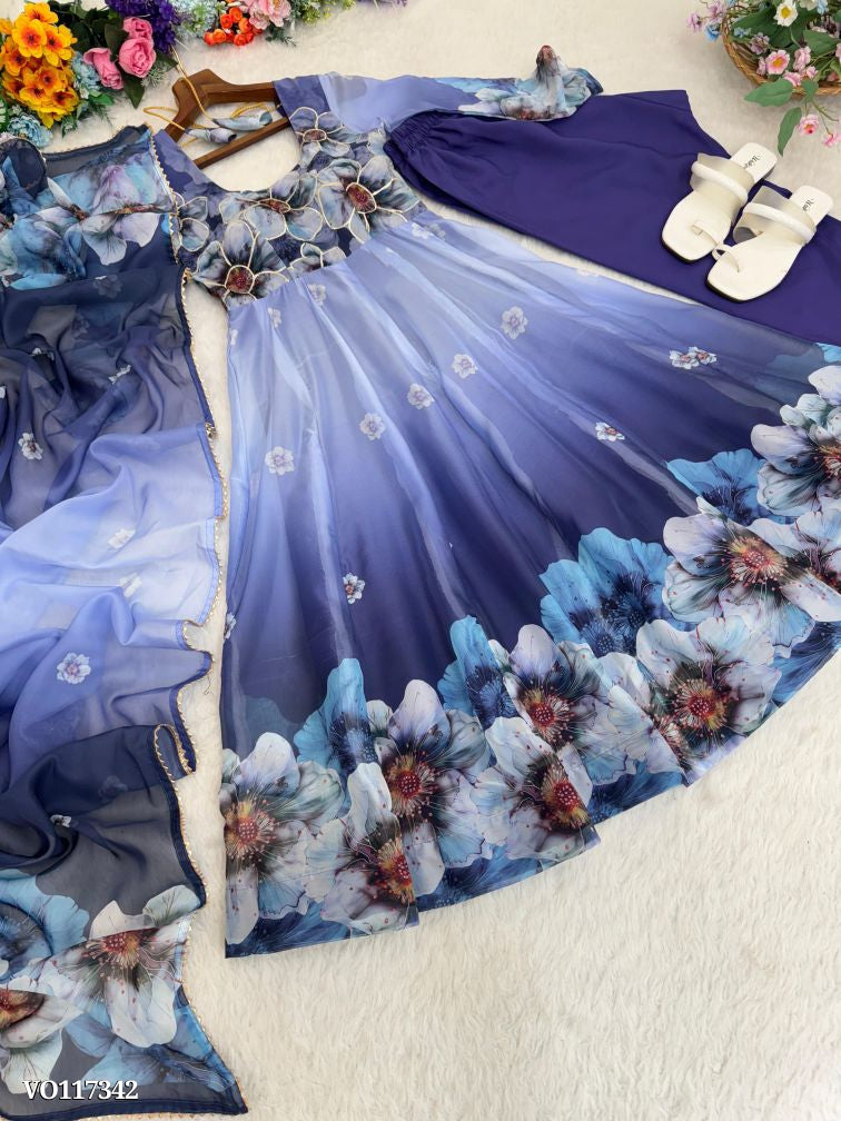 Beautiful Floral Prined Anarkali Suit Set