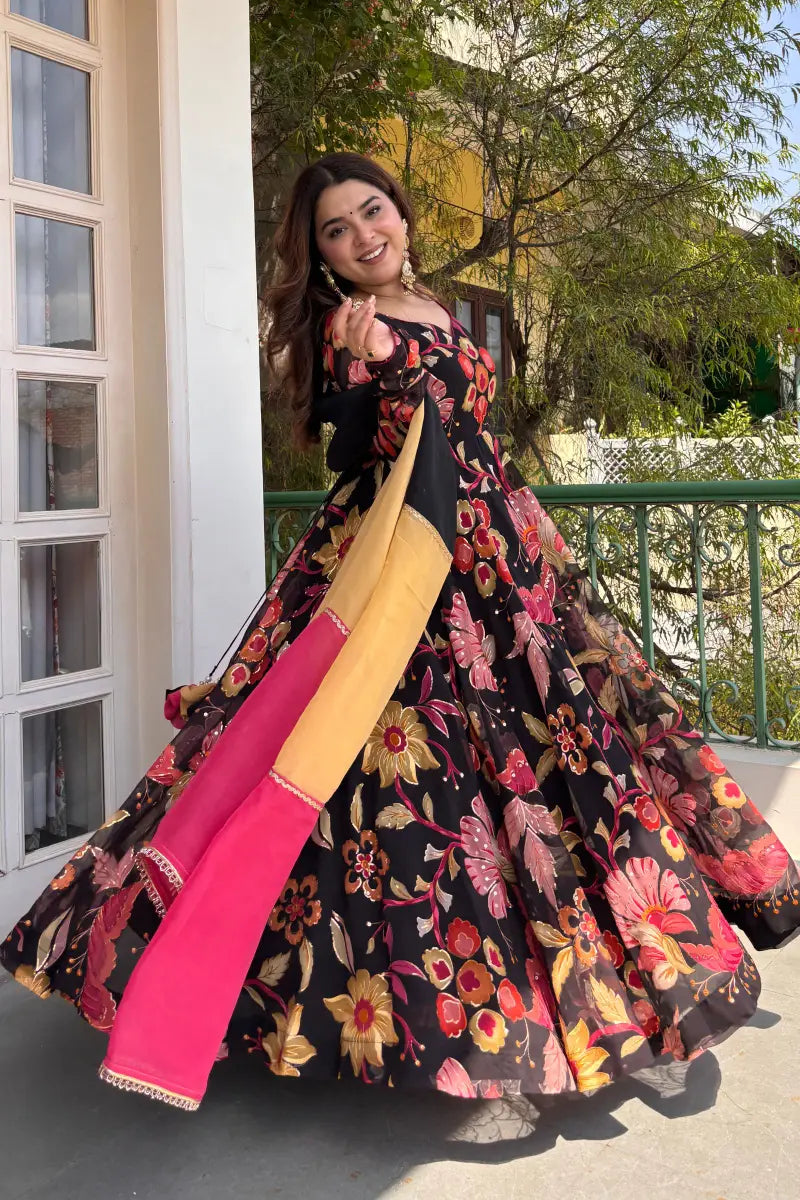 Beautiful Floral Organza Anarkali Suit Set
