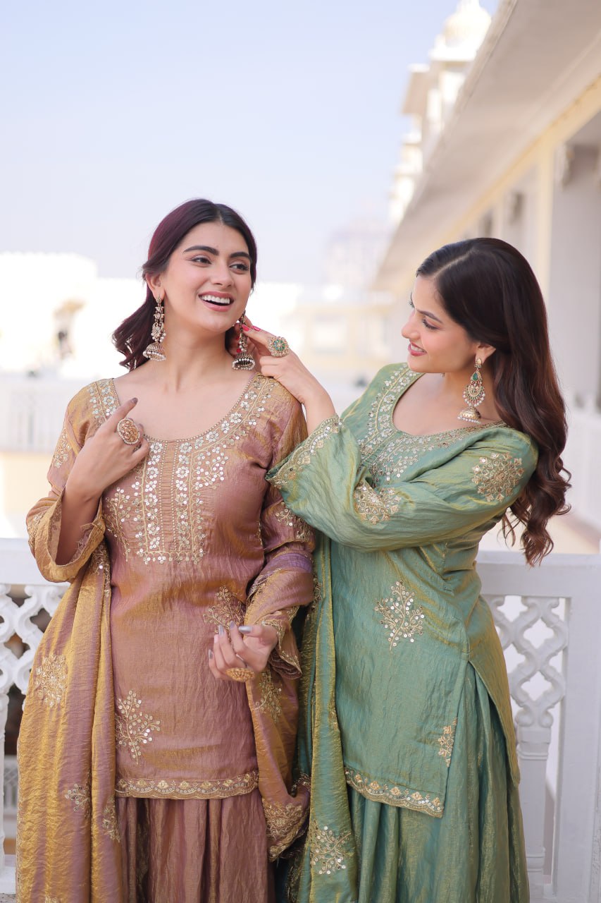 Beautiful Crushed Tissue Silk Sharara Set