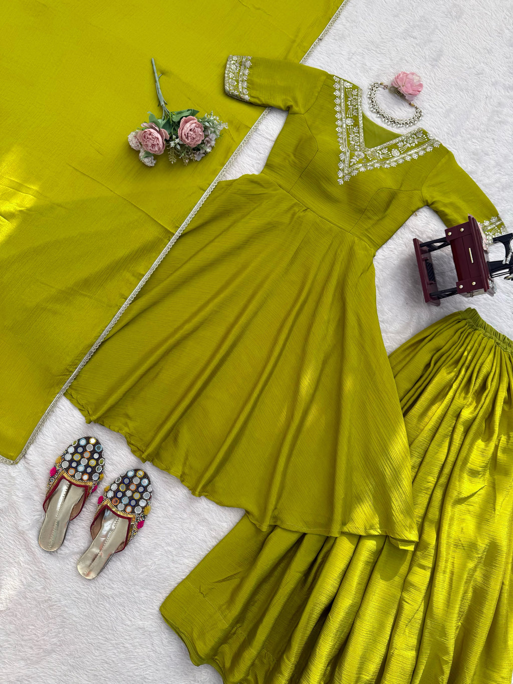 Beautiful Chinon Silk Anarkali Suit Set