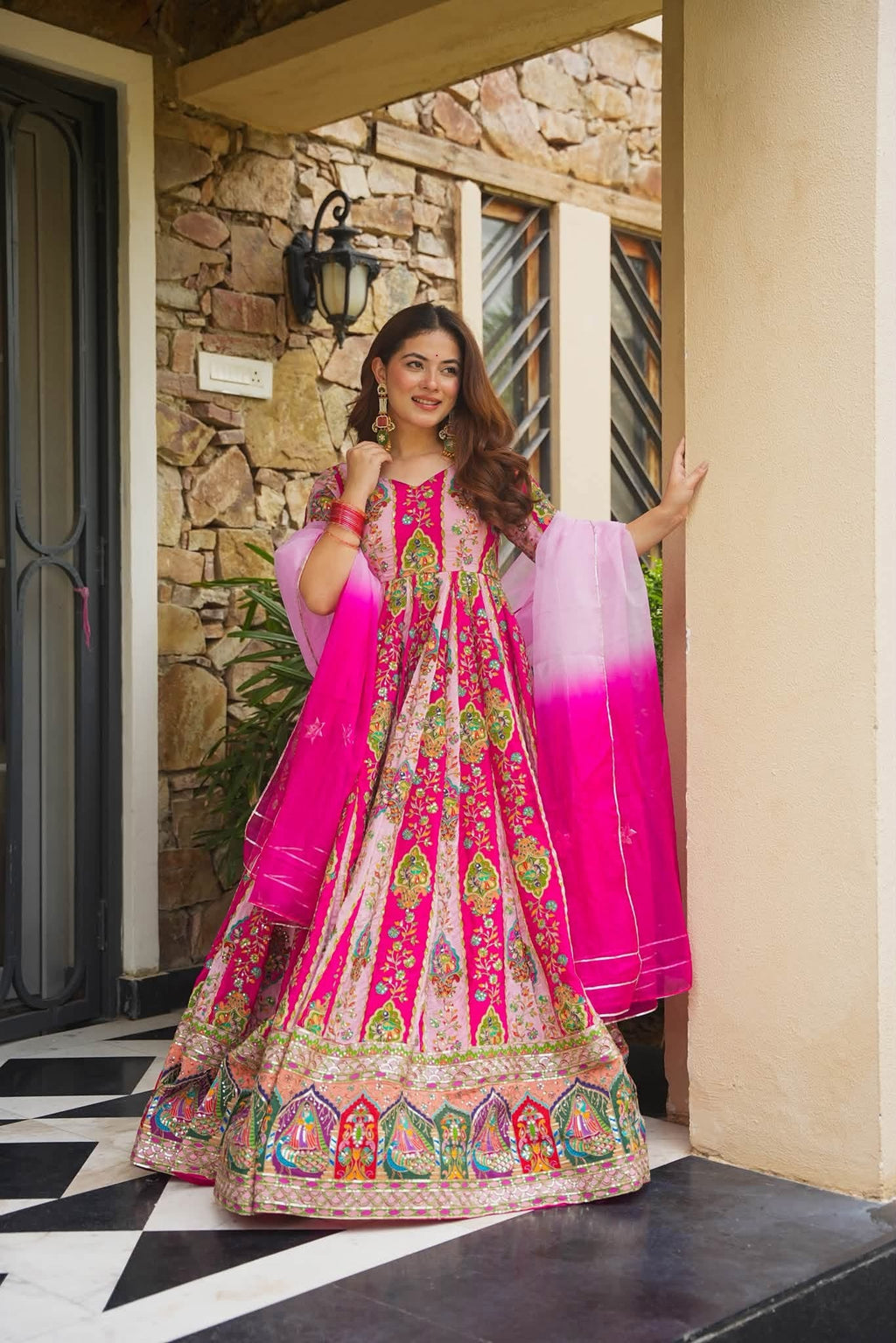 Beautiful Embroidered Pink Anarkali Suit Set ❤️