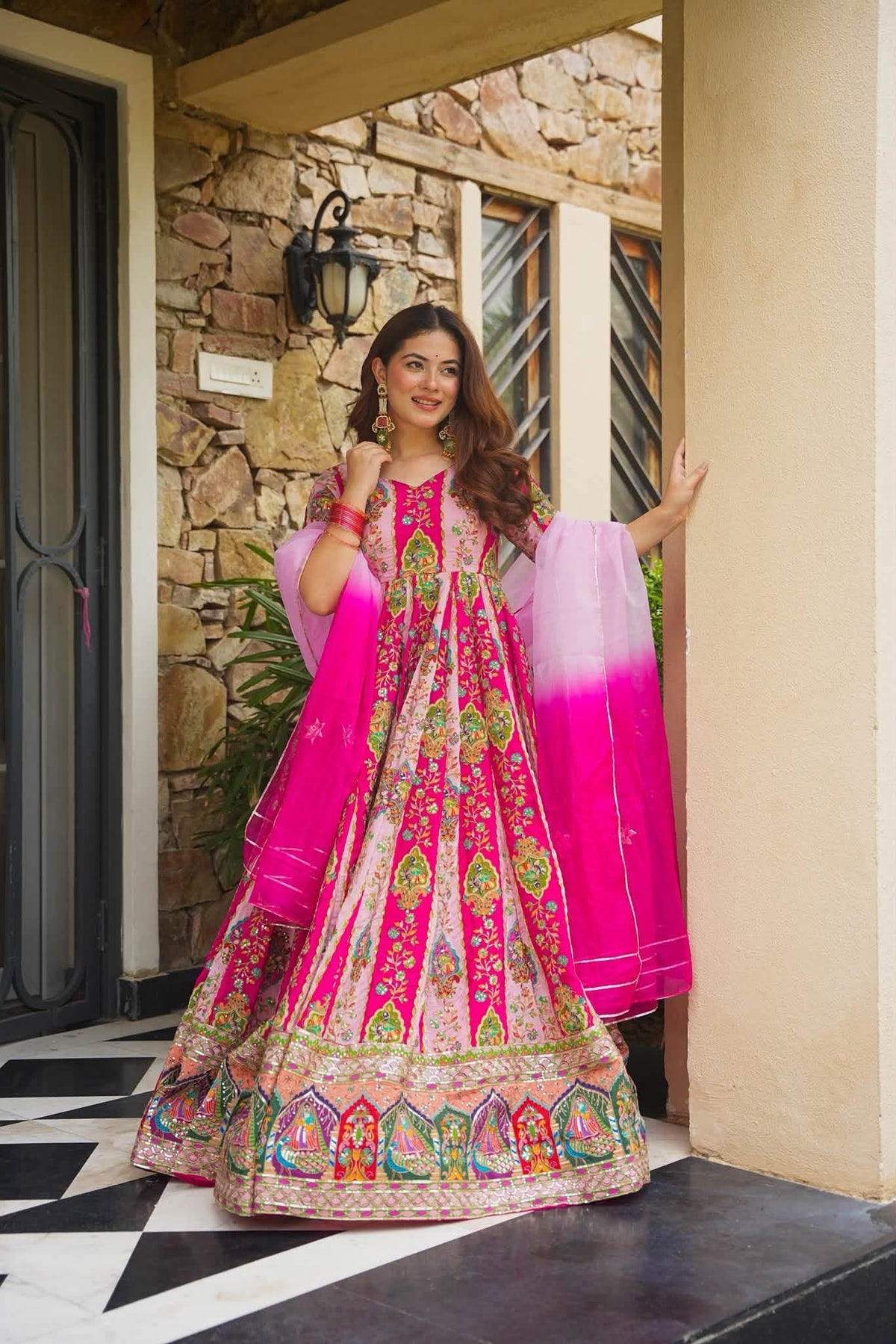 Beautiful Embroidered Pink Anarkali Suit Set ❤️