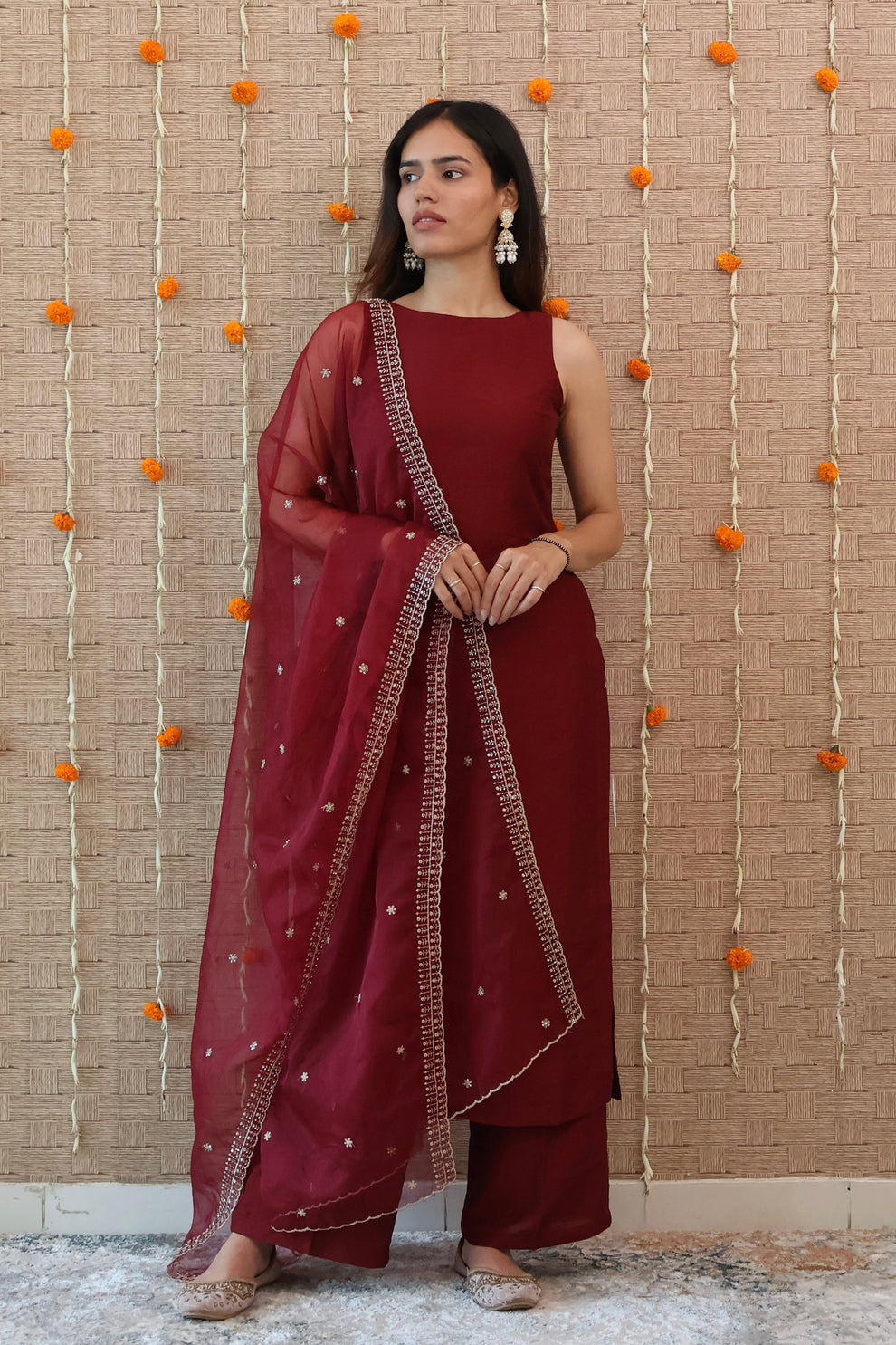 Berry Wine Chanderi Silk Kurta Set