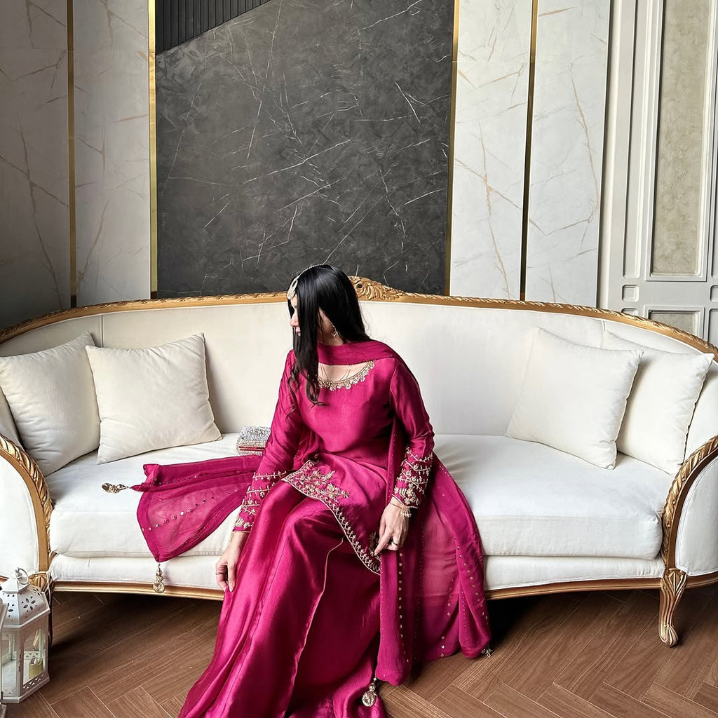 Fuchsia Embroidered Pakistani Suit Palazzo Set