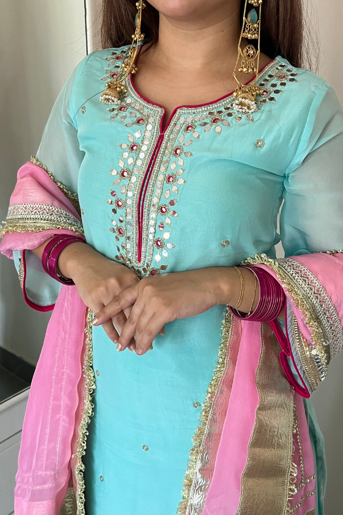 Beautiful Blue -Pink Combo Shara Suit Set