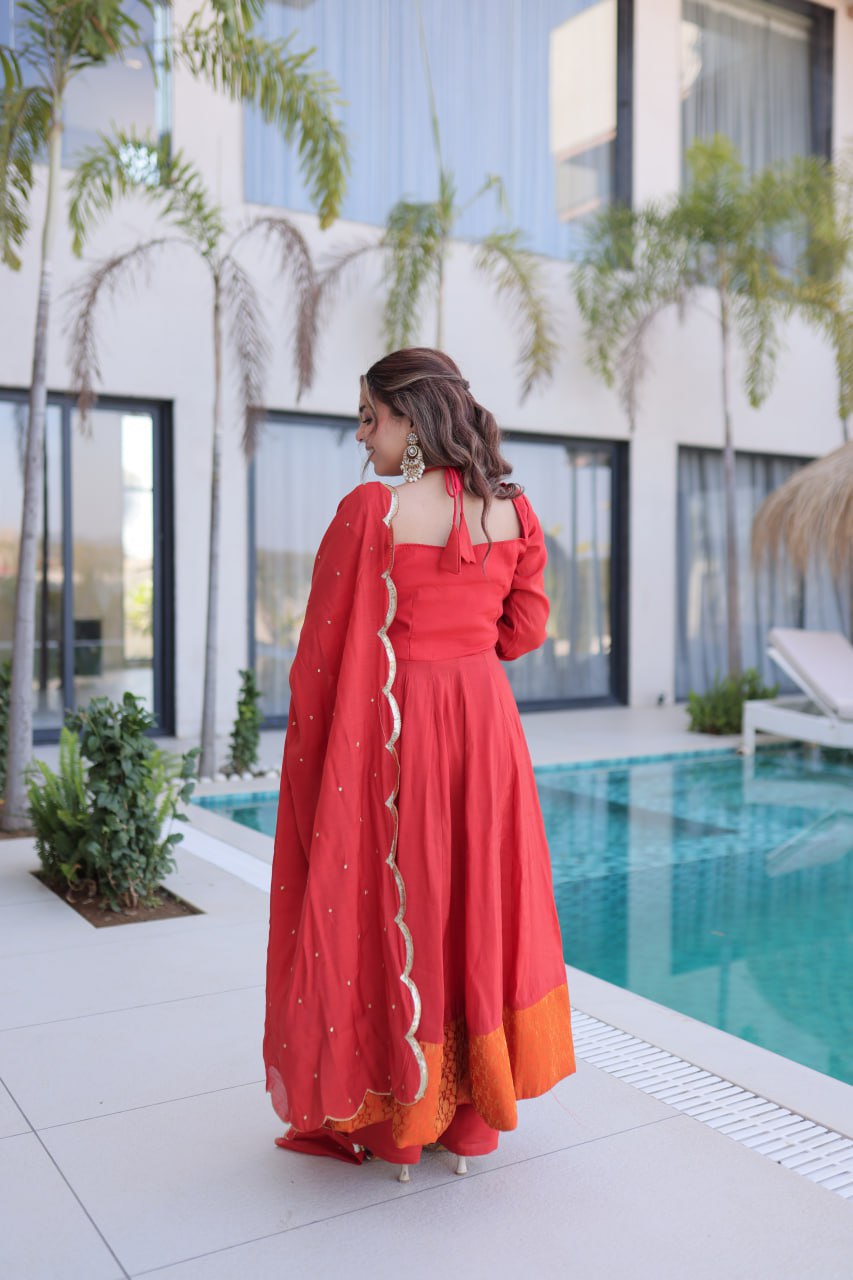 Beautiful Mul Chanderi Silk Anarkali Suit Set