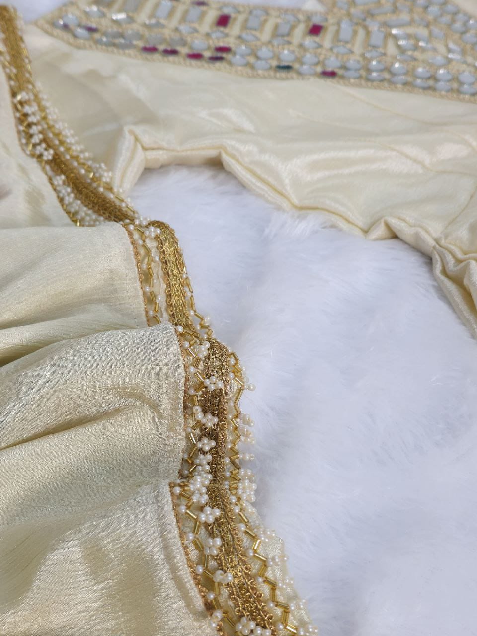 Elegant Cream Sharara Suit with Mirror Detailing