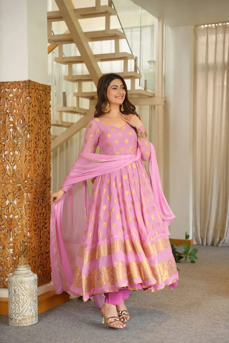 Beautiful Georgette Pink Anarkali Suit Set