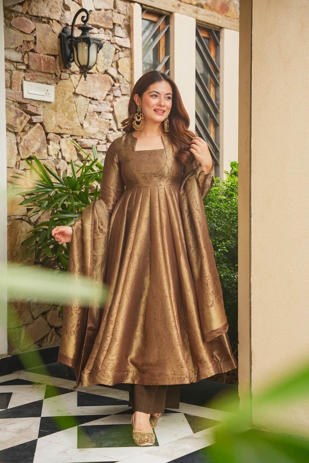 Beautiful Banarasi Cosmos Anarkali Suit Set