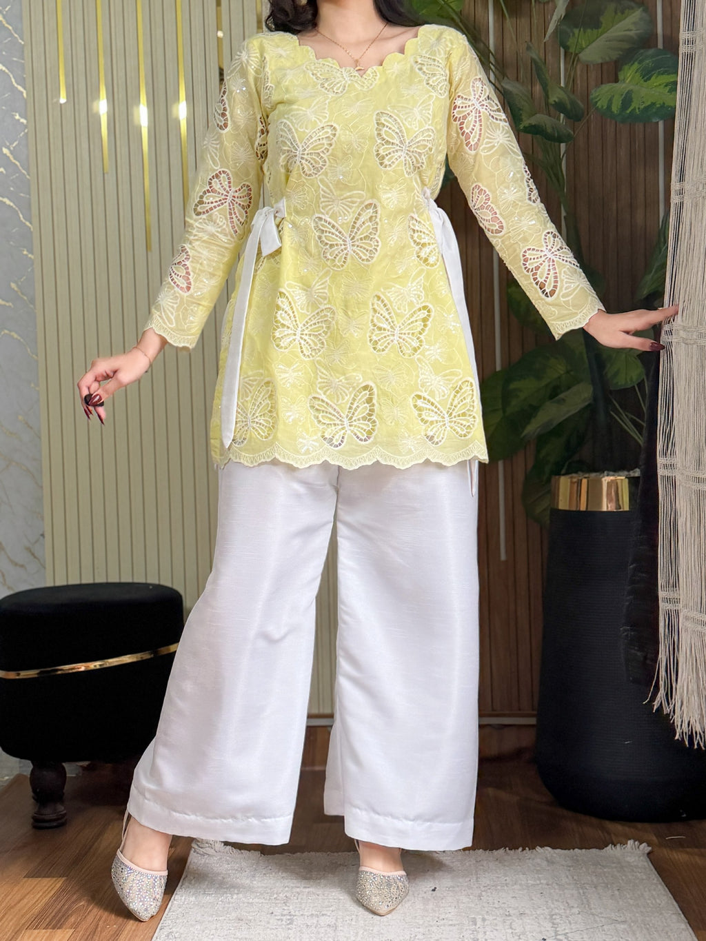 Chatpati Butterflies lawn fabric kurti plazzo set