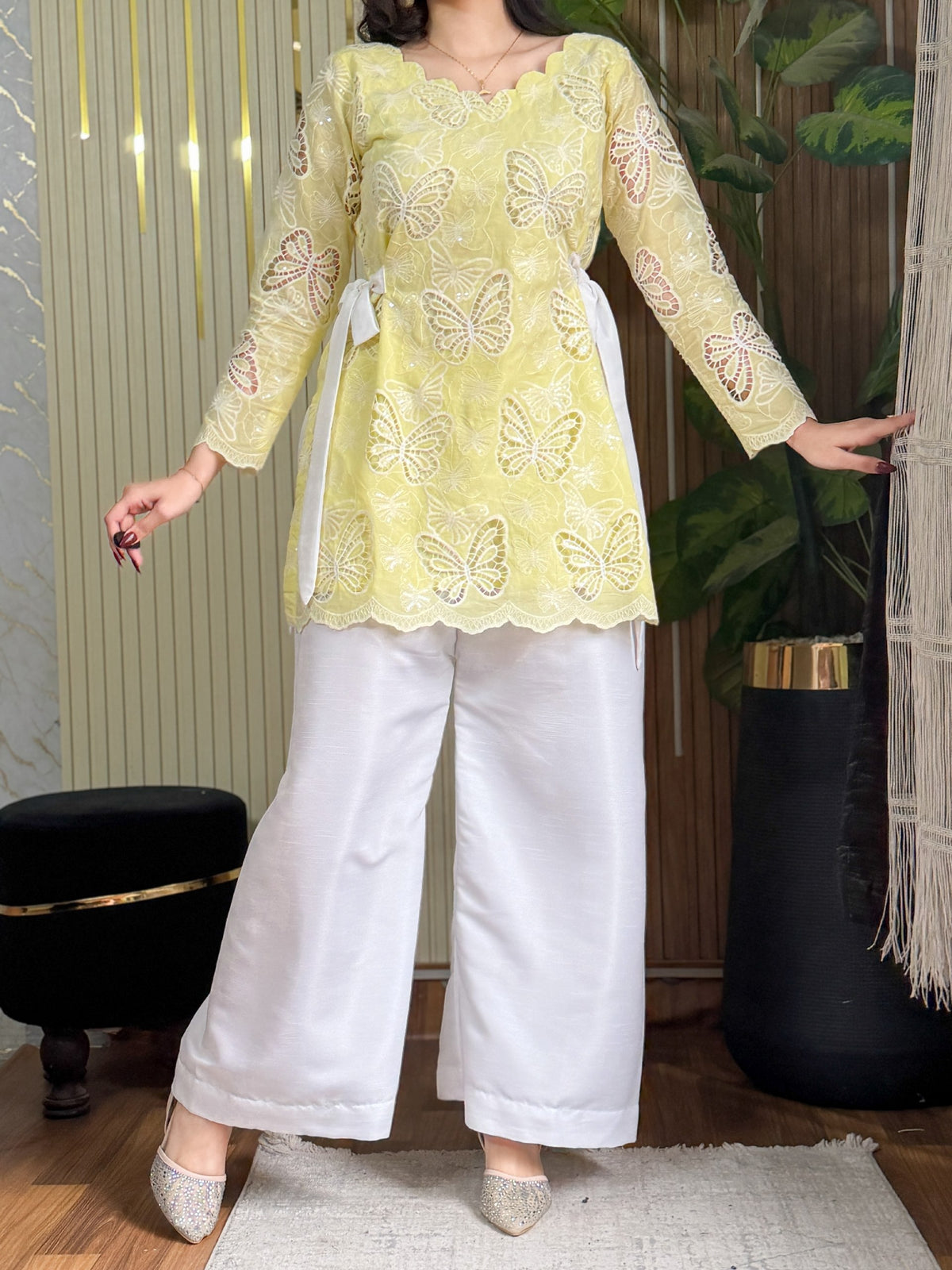 Chatpati Butterflies lawn fabric kurti plazzo set