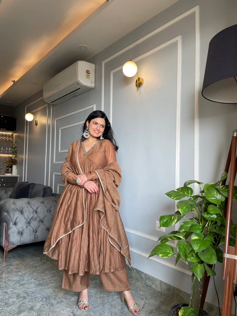 Mul Cotton Hand Work Anarkali  Suit Set