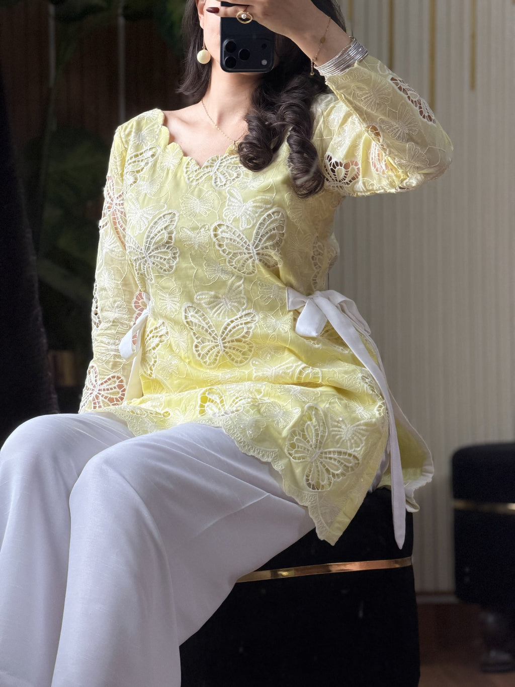 Chatpati Butterflies lawn fabric kurti plazzo set