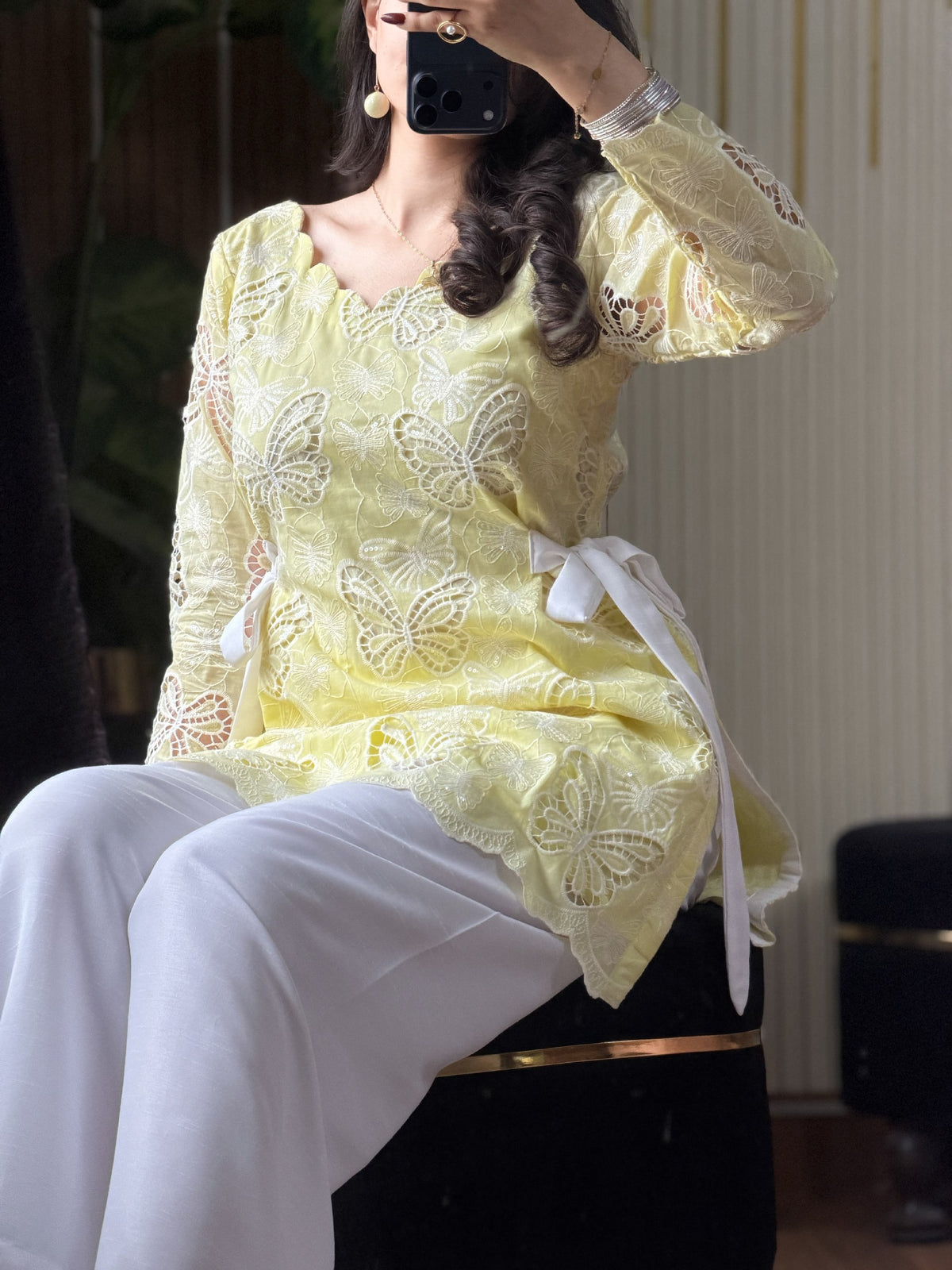 Chatpati Butterflies lawn fabric kurti plazzo set
