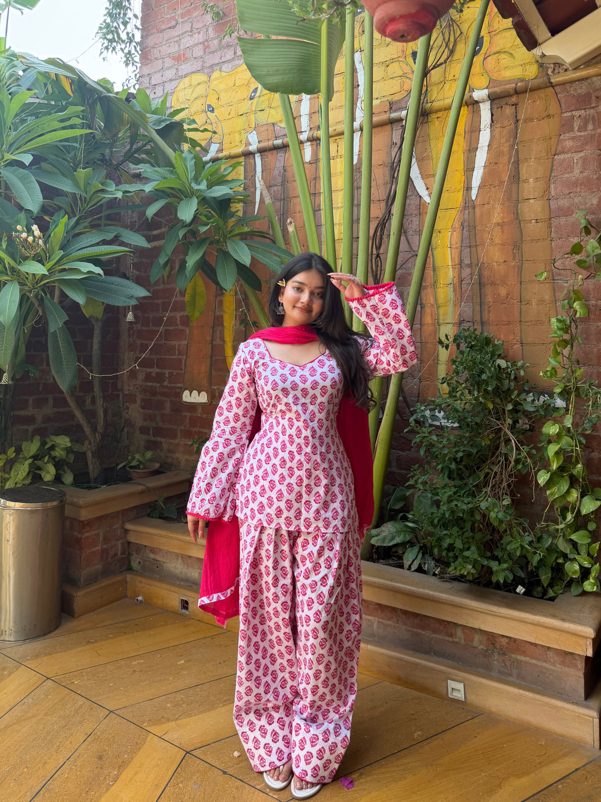 Beautiful Pink Cotton Farshi Salwar Suit