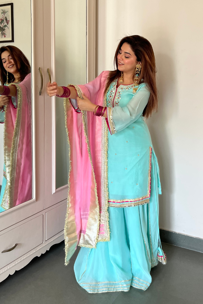 Beautiful Blue -Pink Combo Shara Suit Set