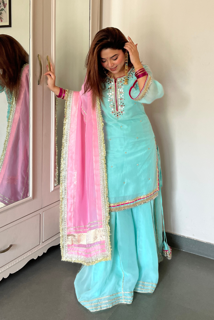 Beautiful Blue -Pink Combo Shara Suit Set