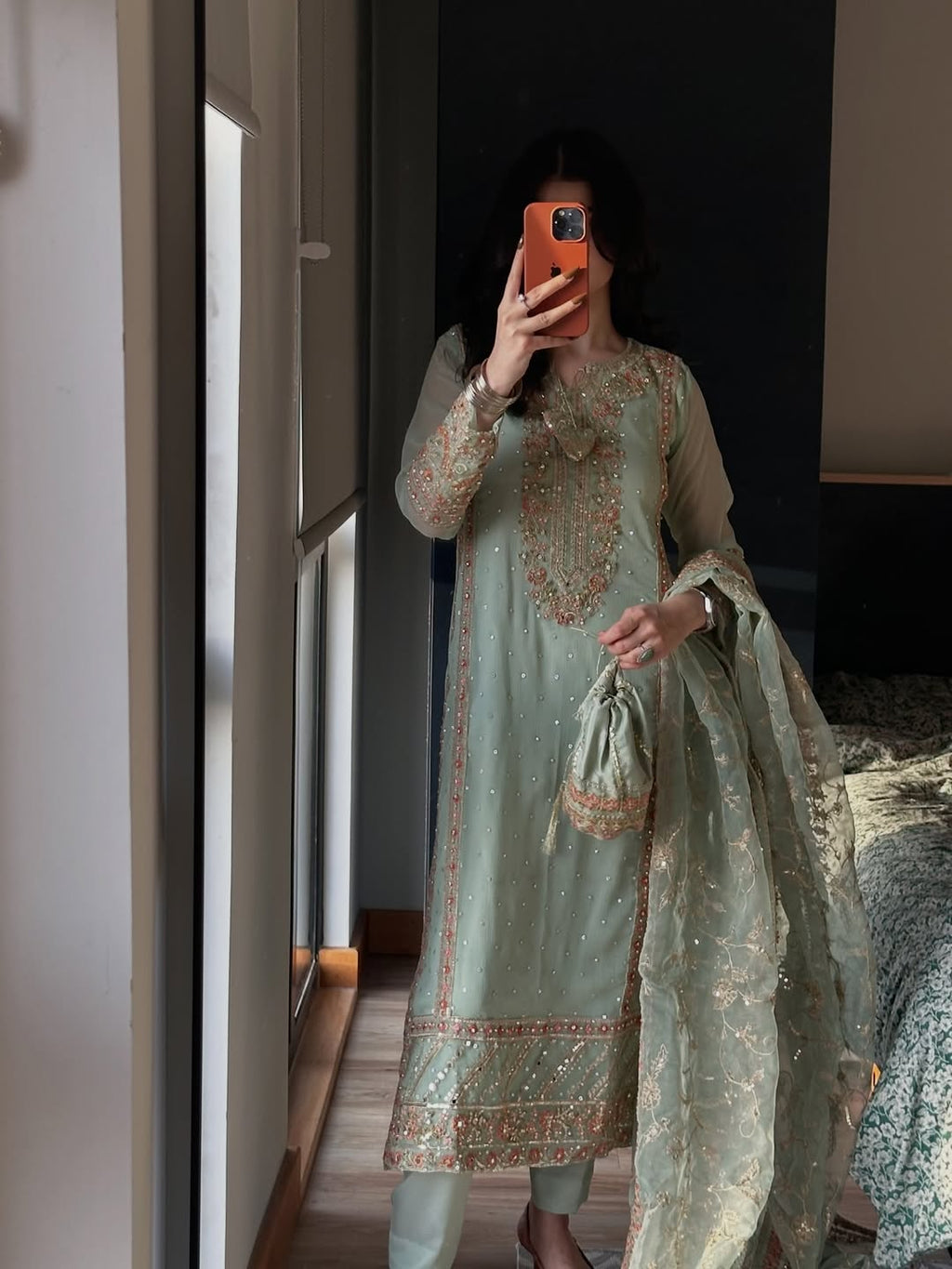 Mint Green Embroidered Pakistani Suit Set
