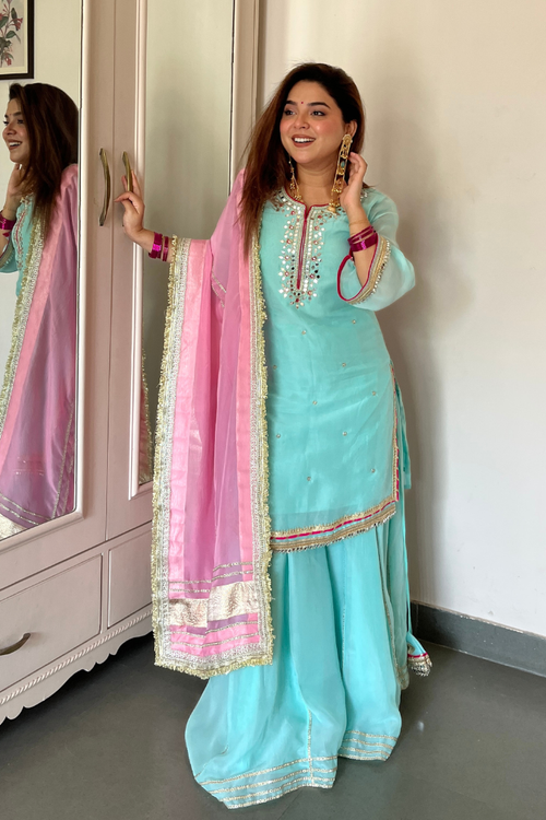 Beautiful Blue -Pink Combo Shara Suit Set