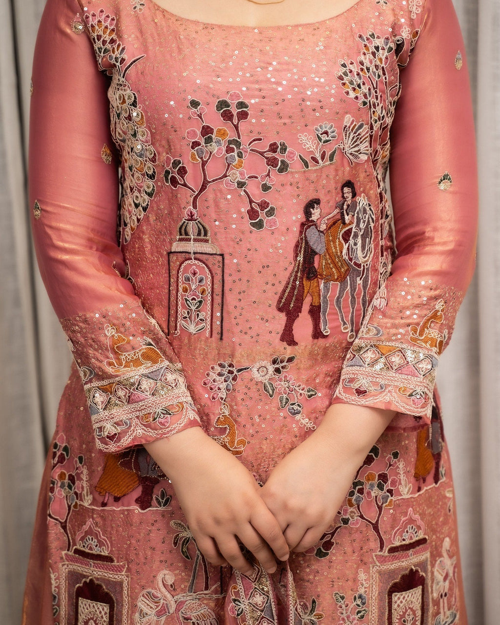 Rose Pink Embroidered Sharara Set with Elegant Dupatta