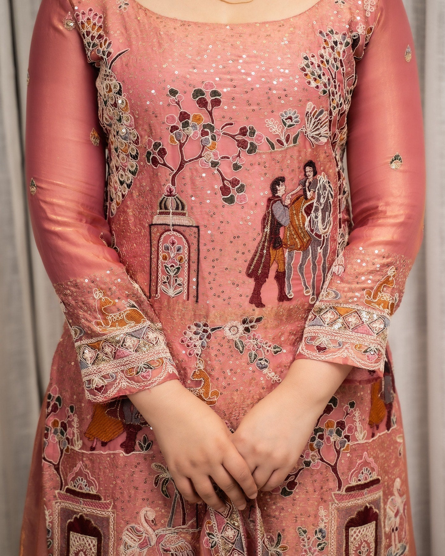 Rose Pink Embroidered Sharara Set with Elegant Dupatta