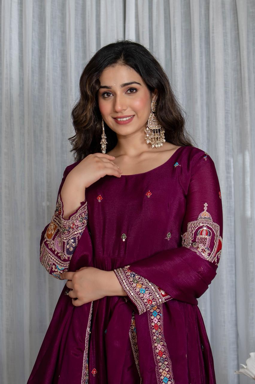 Royal Magenta Embroidered Anarkali Set with Designer Dupatta