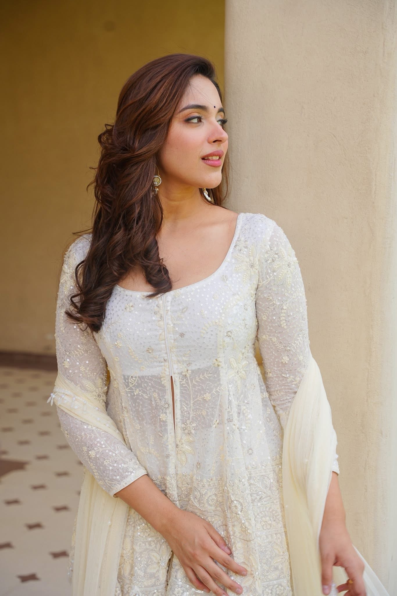 White Heavy Embroidered Sharara Set