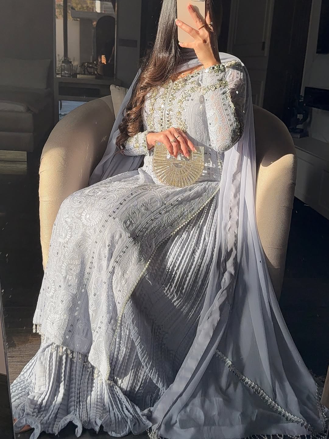 Ice Blue Embroidered Sharara Set