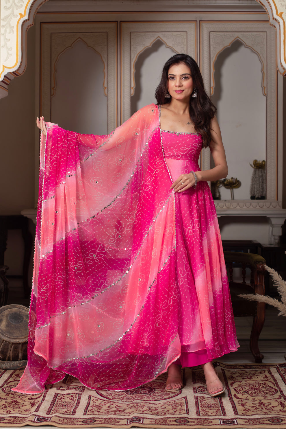 Traditional Pink Georgette Anarkali Suit Set