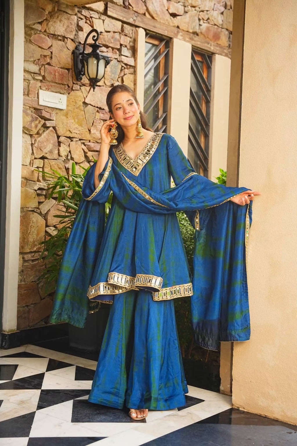 Beautiful Real Mirror Work Top Sharara Set